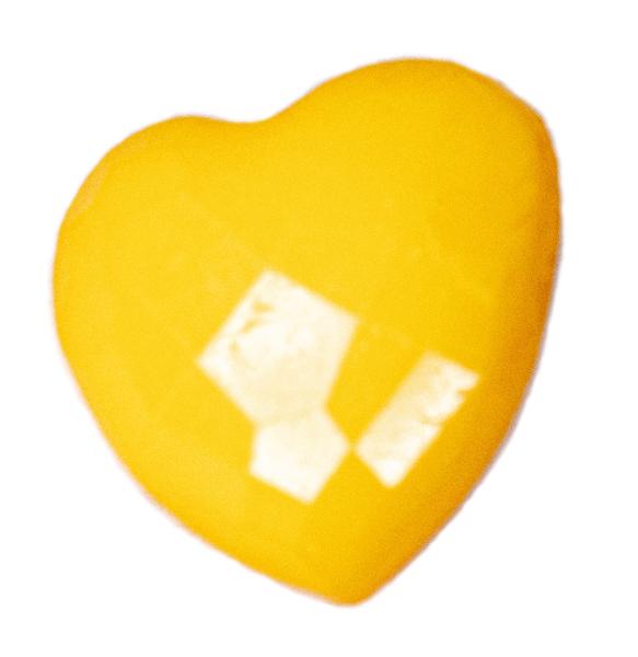 Kids button as heart out plastic in dark yellow 14 mm 0,55 inch